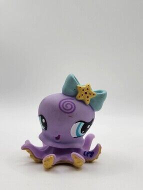 Littlest Pet Shop LPS 1309 Octopus Purple Blue Bow Sticker Eye Authentic Hasbro